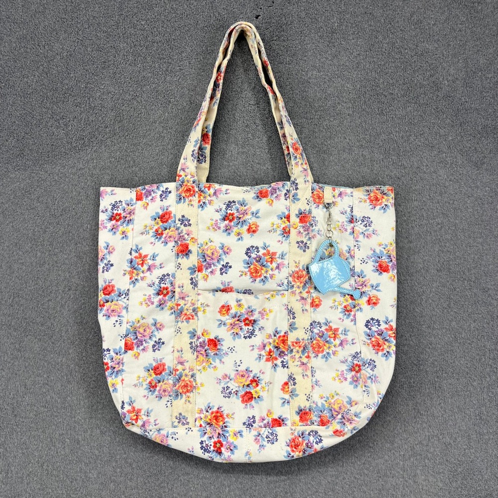 New Look Floral Canvas Tote Bag Womens‎ Large Ivory Blue Cottagecore Garden Bag
